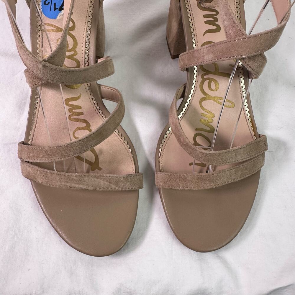 Sam Edelman Women's 7.5 Oatmeal Beige Suede Leather Stacy Strappy Heeled Sandals - Picture 4 of 9
